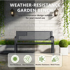 HaiCube Outdoor Bench with American Black Flag Backrest, Sturdy Cast Iron & Steel Frame, All-Weather Garden Patio Seating for Porch Deck Lawn Park