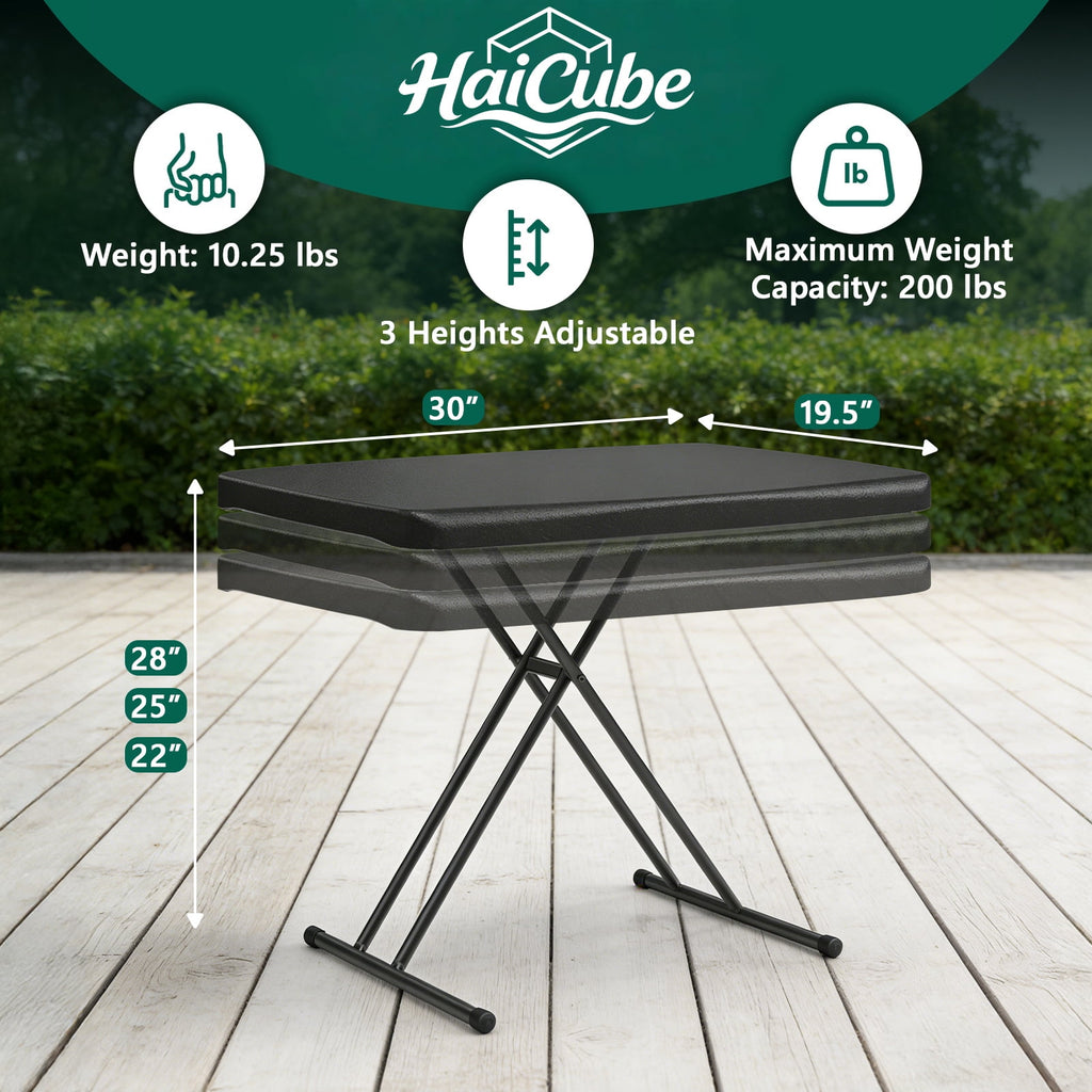 HaiCube Adjustable Height Folding TV Tray Table, Tool-Free Snap-On Setup, Portable Folding Table for Living Room, Camping & Small Spaces, Black
