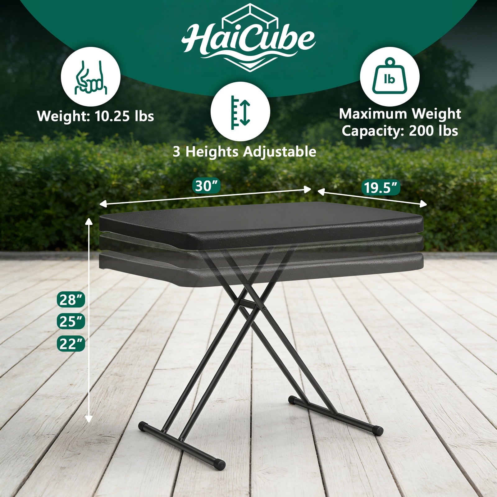 HaiCube Adjustable Height Folding TV Tray Table, Tool-Free Snap-On Setup, Portable Folding Table for Living Room, Camping & Small Spaces, Black