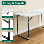 HaiCube 4FT Folding Table, Adjustable Height 23–29in, Heavy Duty Portable Table, Waterproof HDPE, Fold-in-Half for Picnic & Indoor, White
