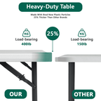 HaiCube 4FT Folding Table, Adjustable Height 23–29in, Heavy Duty Portable Table, Waterproof HDPE, Fold-in-Half for Picnic & Indoor, White