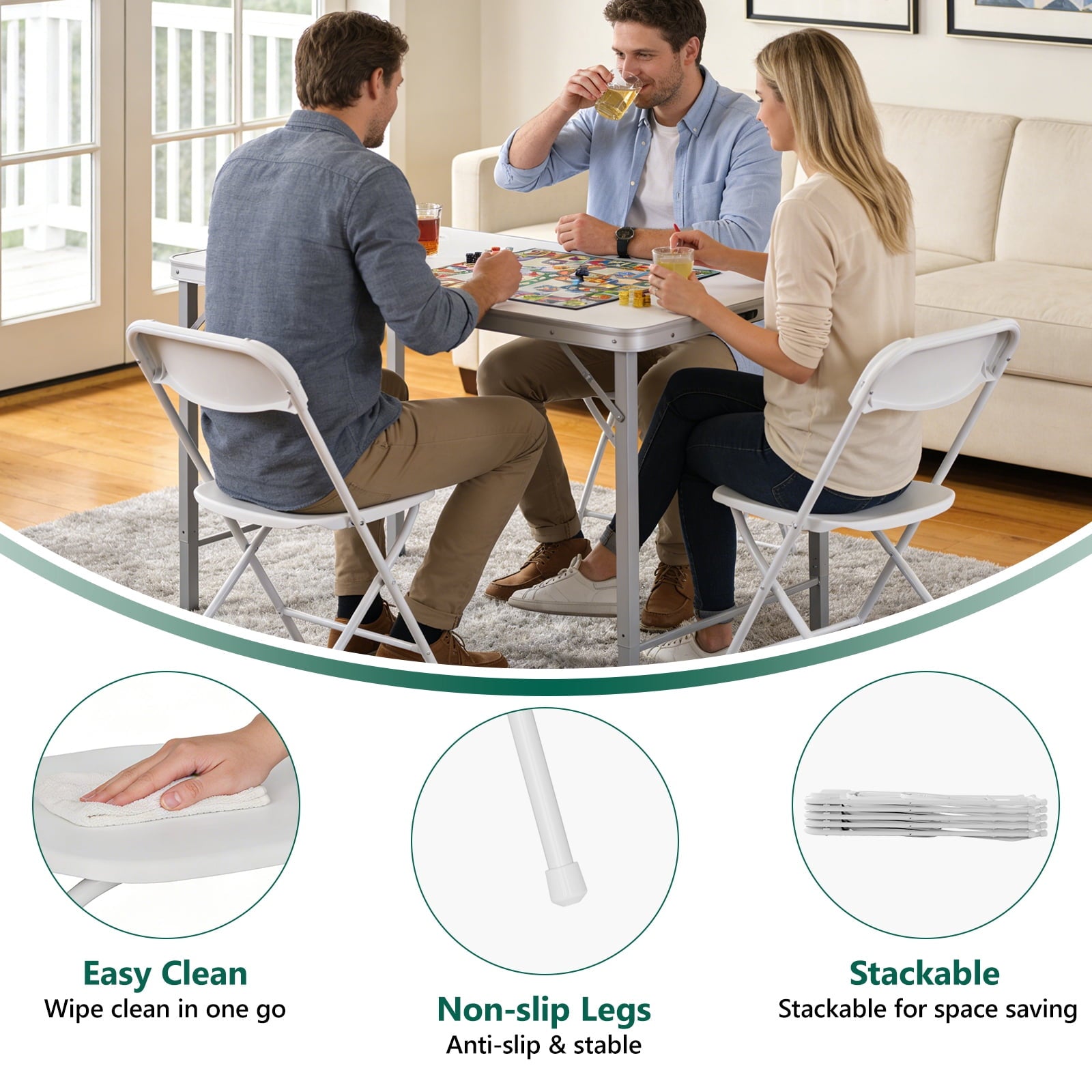 HaiCube 8 Pack White Plastic Folding Chair, Steel Frame, Portable Commercial Chair for Indoor Outdoor Events, Office, Wedding, Restaurant