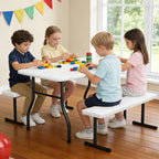 HaiCube Small Picnic Table with 2 Benches, HDPE Picnic Table Set with Reinforced Steel Frame, Heavy Duty Plastic Tabletop for Patio, Camping & Party