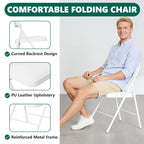 HaiCube 2-Pack PU Leather Padded Folding Chair, Heavy Duty Portable Folding Chair with Metal Frame, No Assembly Indoor Chair, White