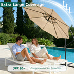 HaiCube 10Ft Offset Cantilever Patio Umbrella with 360° Rotation, Infinite Tilt & Crank Handle, for Garden, Lawn, Backyard, Poolside and Deck, Khaki