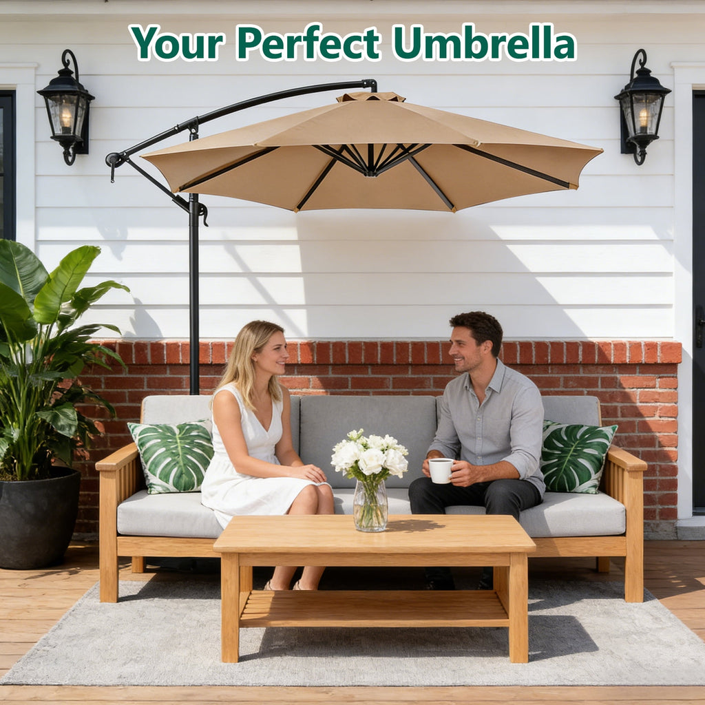 HaiCube 10Ft Offset Cantilever Patio Umbrella with 360° Rotation, Infinite Tilt & Crank Handle, for Garden, Lawn, Backyard, Poolside and Deck, Khaki
