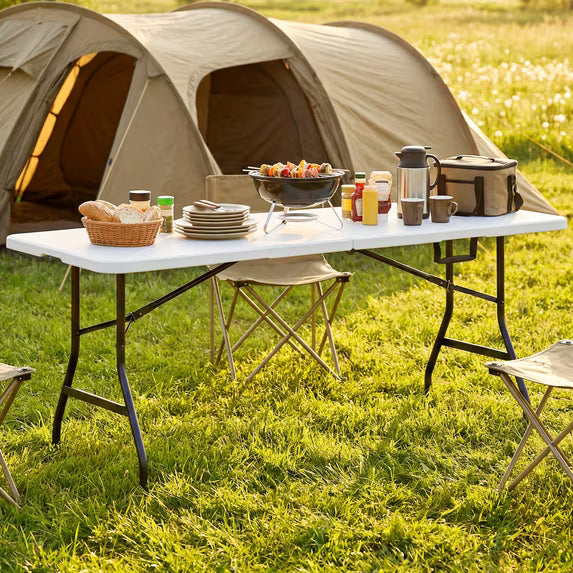 HaiCube 6FT Folding Table, 72" x 30" Extra Wide Heavy Duty Portable Table, Waterproof HDPE Plastic, Foldable Picnic Table for Camping, BBQ, Party, Dining, Indoor & Outdoor, White, 2 Pack