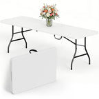 HaiCube 8 Foot Plastic Folding Table Portable Heavy Duty Rectangular Table with Carry Handle, Indoor Outdoor for Camping Picnic Party Dining, Black