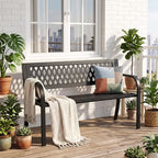 HaiCube Outdoor Metal Patio Garden Bench, Heavy‑Duty Grid Mesh Back Bench with Armrests, 500 lbs Load Capacity, Rust Weather‑Resistant for Yard Lawn Porch Entryway