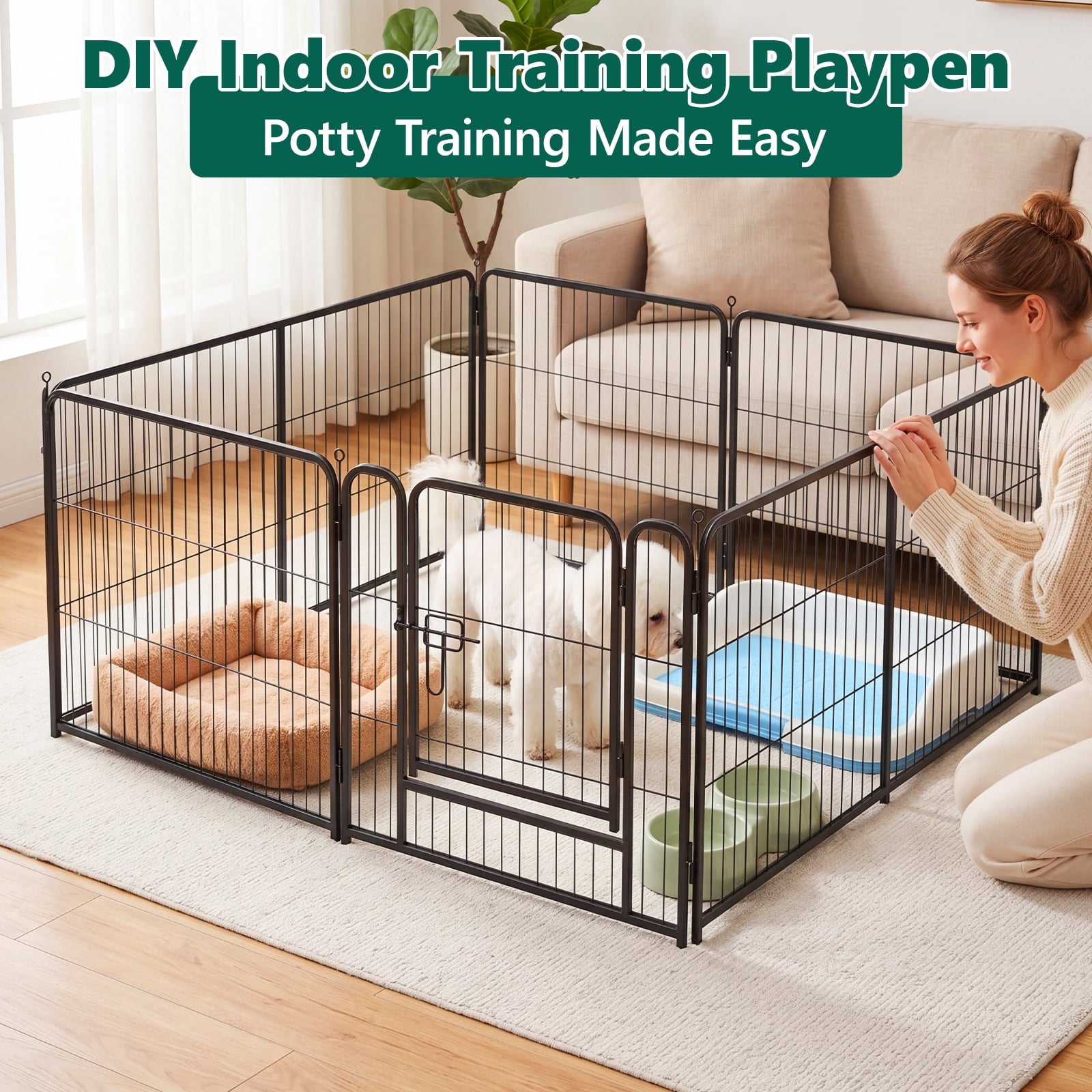 HaiCube Dog Playpen for Small Dogs, 24" 8 Panels Heavy Duty Metal Pet Playpen with Door, Foldable Indoor Outdoor Puppy Exercise Pen Fence
