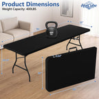 HaiCube 8 Foot Plastic Folding Table Portable Heavy Duty Rectangular Table with Carry Handle, Indoor Outdoor for Camping Picnic Party Dining, Black
