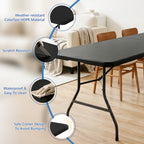 HaiCube 8 Foot Plastic Folding Table Portable Heavy Duty Rectangular Table with Carry Handle, Indoor Outdoor for Camping Picnic Party Dining, Black
