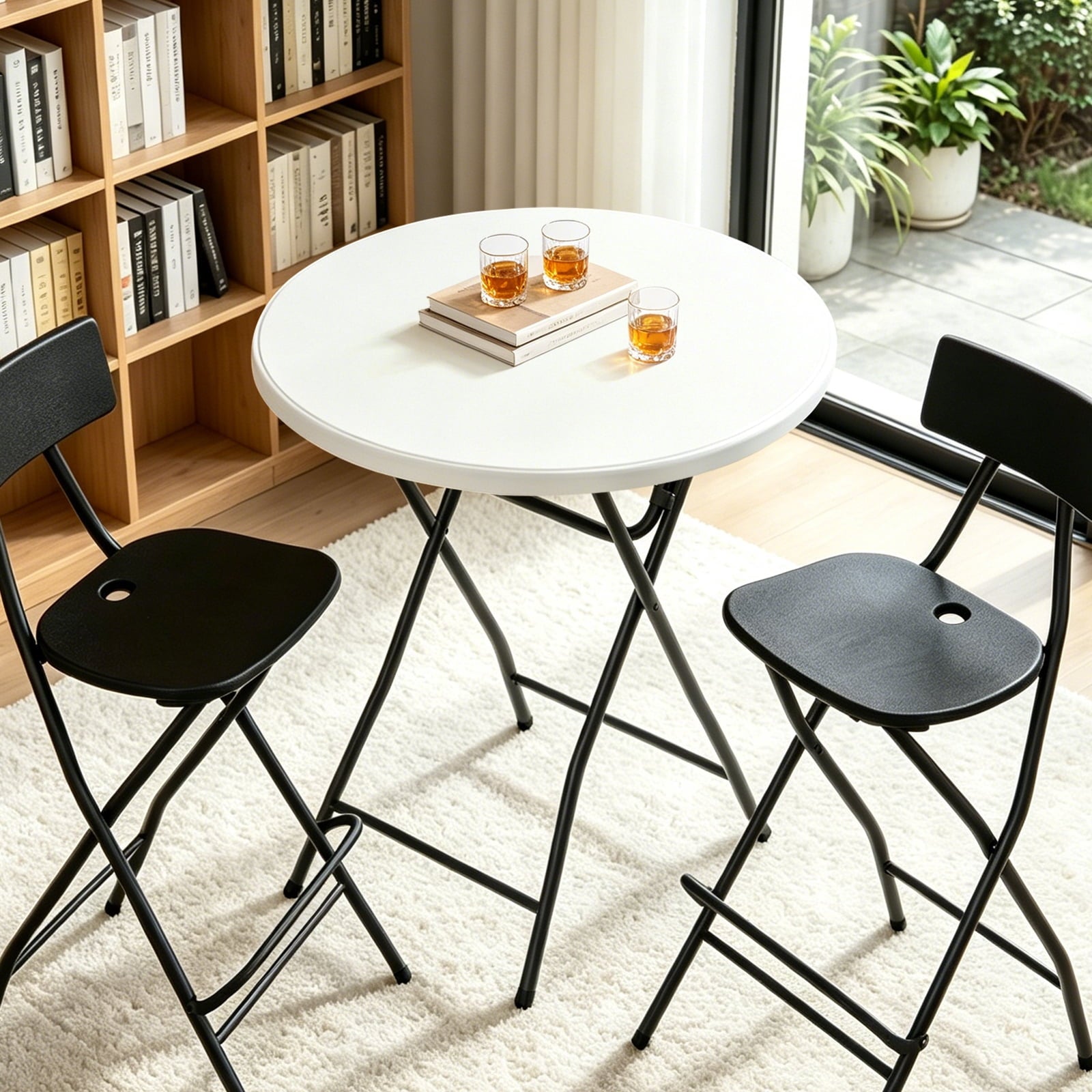 HaiCube 32" Bar Height Round Folding Table, Portable Cocktail Table with Thick HDPE Top & Sturdy Metal Locking Legs, for Parties and Commercial Events, White