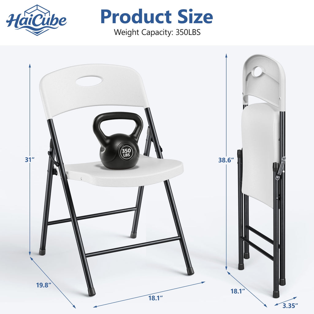 HaiCube 6 Pack Portable Plastic Folding Chair with Back Support, Heavy Duty Steel Frame, Indoor Outdoor for Party Wedding Office Patio, White