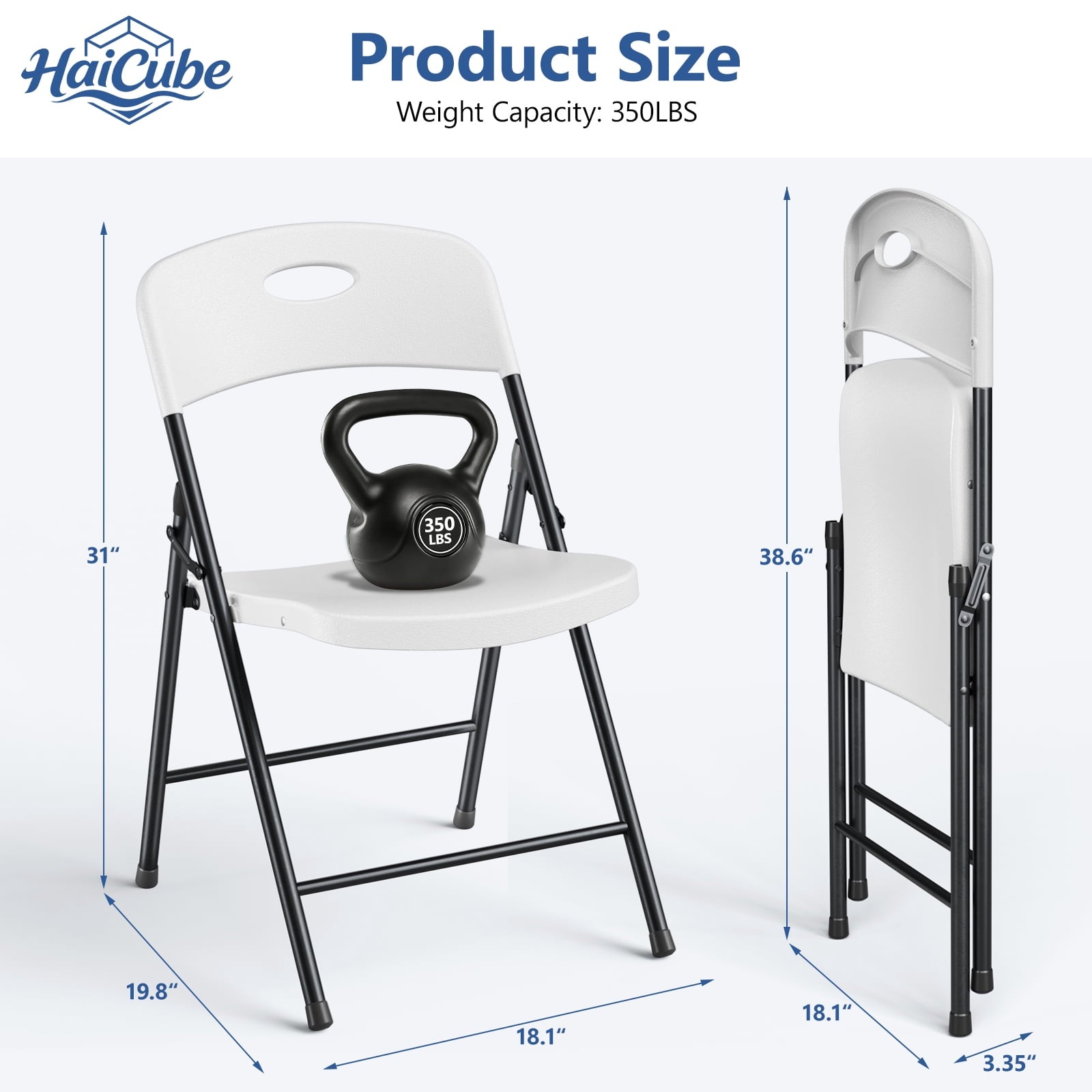 HaiCube 6 Pack Portable Plastic Folding Chair with Back Support, Heavy Duty Steel Frame, Indoor Outdoor for Party Wedding Office Patio, White