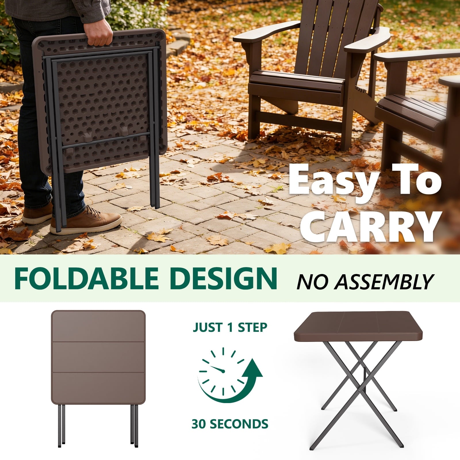 HaiCube 27" Outdoor Folding Table, Patio Dining Table, Heavy Duty HDPE Top with Steel Frame, 400 lb Capacity, No Assembly, Balcony & Garden