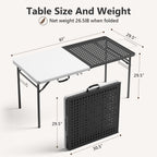 HaiCube 5FT Folding Grill Table, Portable Outdoor Camping Prep Station with Metal Mesh Top, Utility Hooks & Storage Rack, Heavy Duty Cooking Table for BBQ, Tailgating, Picnic, Patio