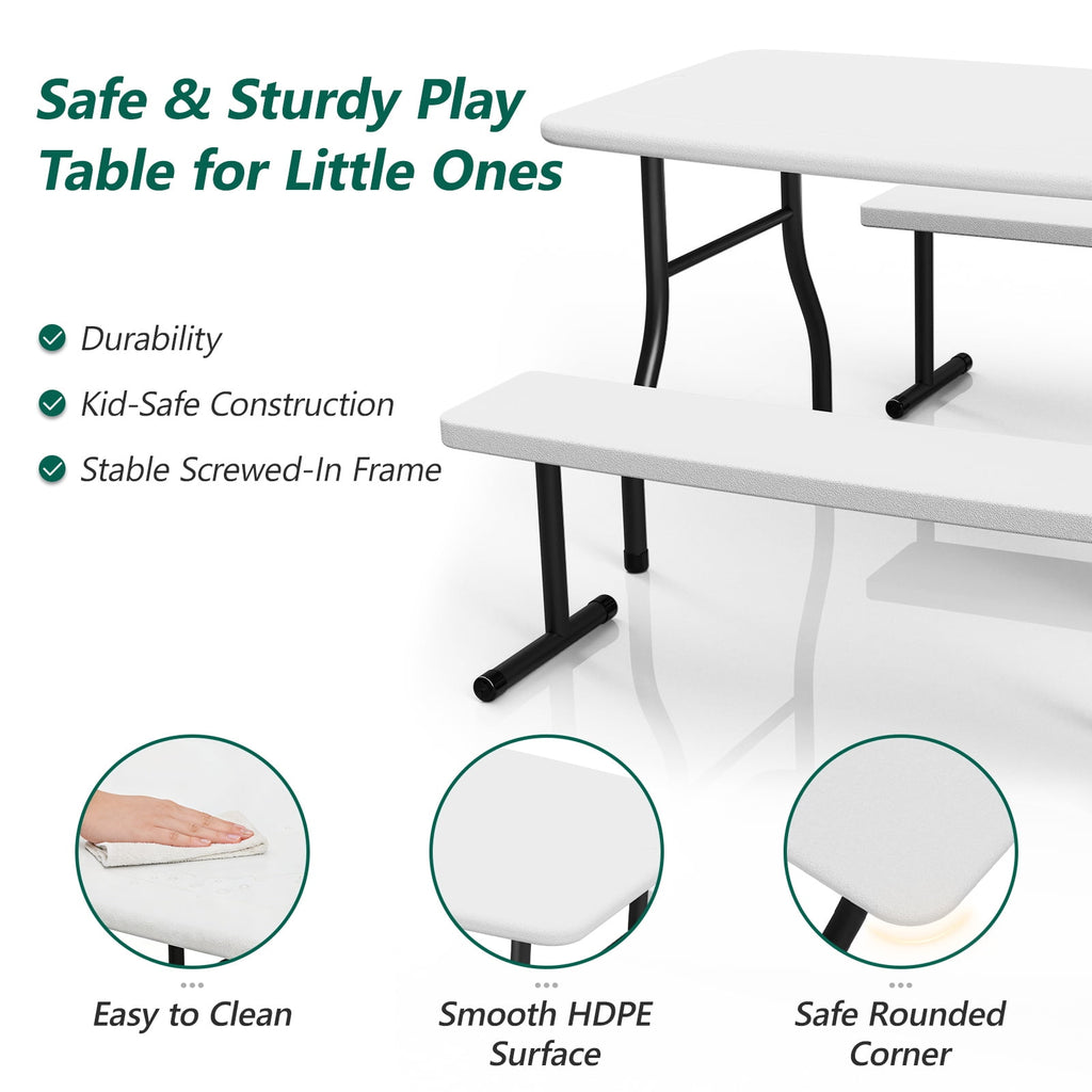 HaiCube Small Picnic Table with 2 Benches, HDPE Picnic Table Set with Reinforced Steel Frame, Heavy Duty Plastic Tabletop for Patio, Camping & Party