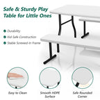 HaiCube Small Picnic Table with 2 Benches, HDPE Picnic Table Set with Reinforced Steel Frame, Heavy Duty Plastic Tabletop for Patio, Camping & Party