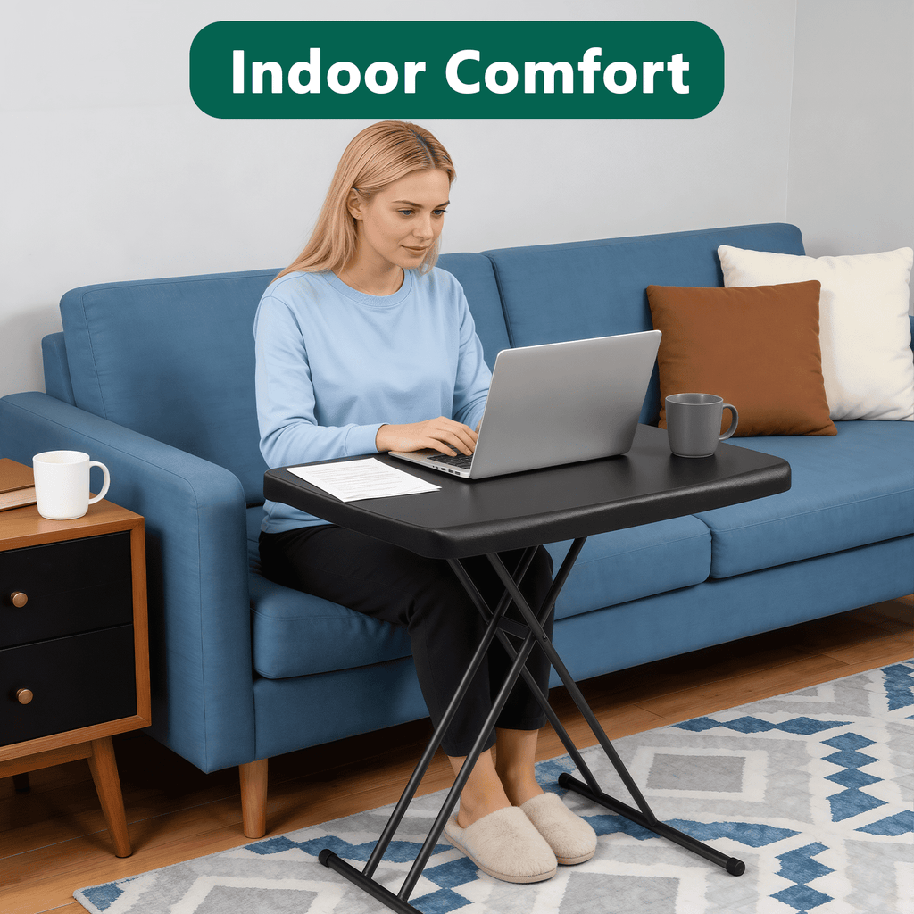 HaiCube Adjustable Height Folding TV Tray Table, Tool-Free Snap-On Setup, Portable Folding Table for Living Room, Camping & Small Spaces, Black