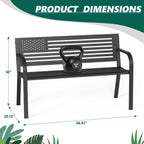 HaiCube Outdoor Bench with American Flag Backrest, Sturdy Cast Iron & Steel Frame, All-Weather Garden Patio Seating for Porch Deck Lawn Park, Black