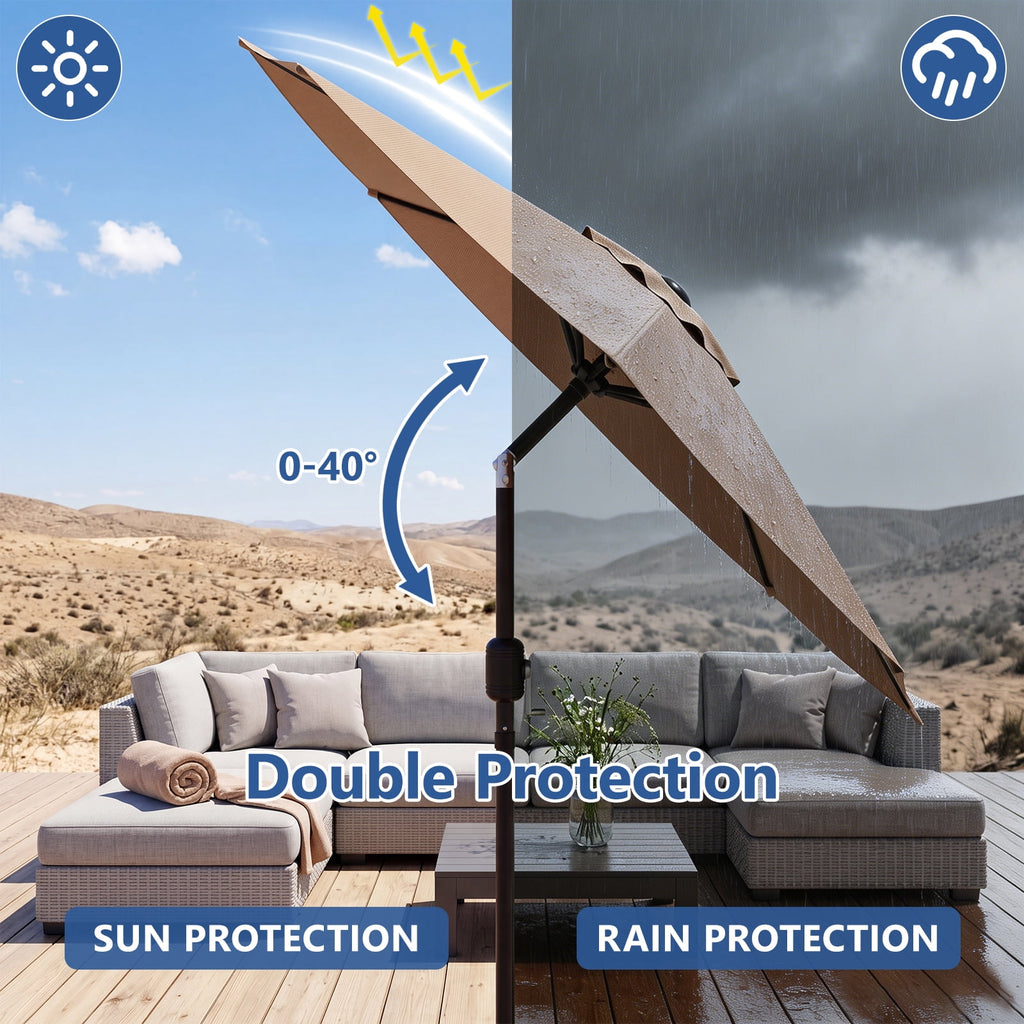 HaiCube 9FT Patio Umbrella -Acrylic Fabric, 10-Year Fade-Resistant, 1.5" Heavy Duty Steel Pole, 8 Ribs, Push Button Tilt & Crank, UV Block for Garden Deck Pool, Khaki