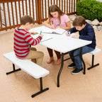 HaiCube Small Picnic Table with 2 Benches, HDPE Picnic Table Set with Reinforced Steel Frame, Heavy Duty Plastic Tabletop for Patio, Camping & Party