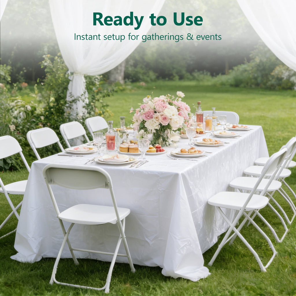HaiCube 8 Pack White Plastic Folding Chair, Steel Frame, Portable Commercial Chair for Indoor Outdoor Events, Office, Wedding, Restaurant