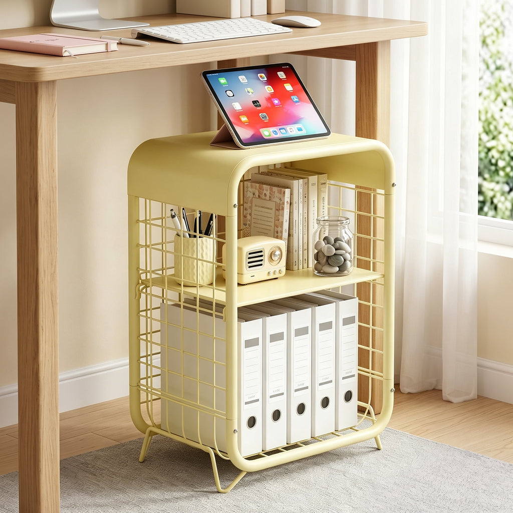 HaiCube 3-Tier Metal Side Table, Modern Small Nightstand with Storage Shelf, Cute Decor End Table for Bedroom, Living Room, Dorm, Yellow