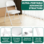HaiCube 2-Pack PU Leather Padded Folding Chair, Heavy Duty Portable Folding Chair with Metal Frame, No Assembly Indoor Chair, White