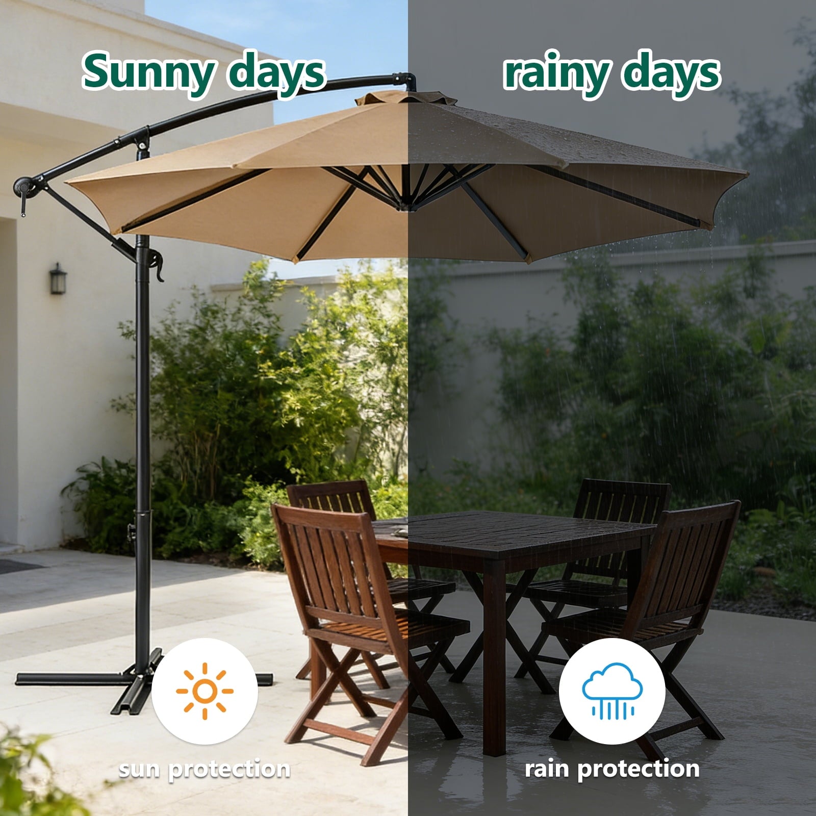 HaiCube 10Ft Offset Cantilever Patio Umbrella with 360° Rotation, Infinite Tilt & Crank Handle, for Garden, Lawn, Backyard, Poolside and Deck, Khaki