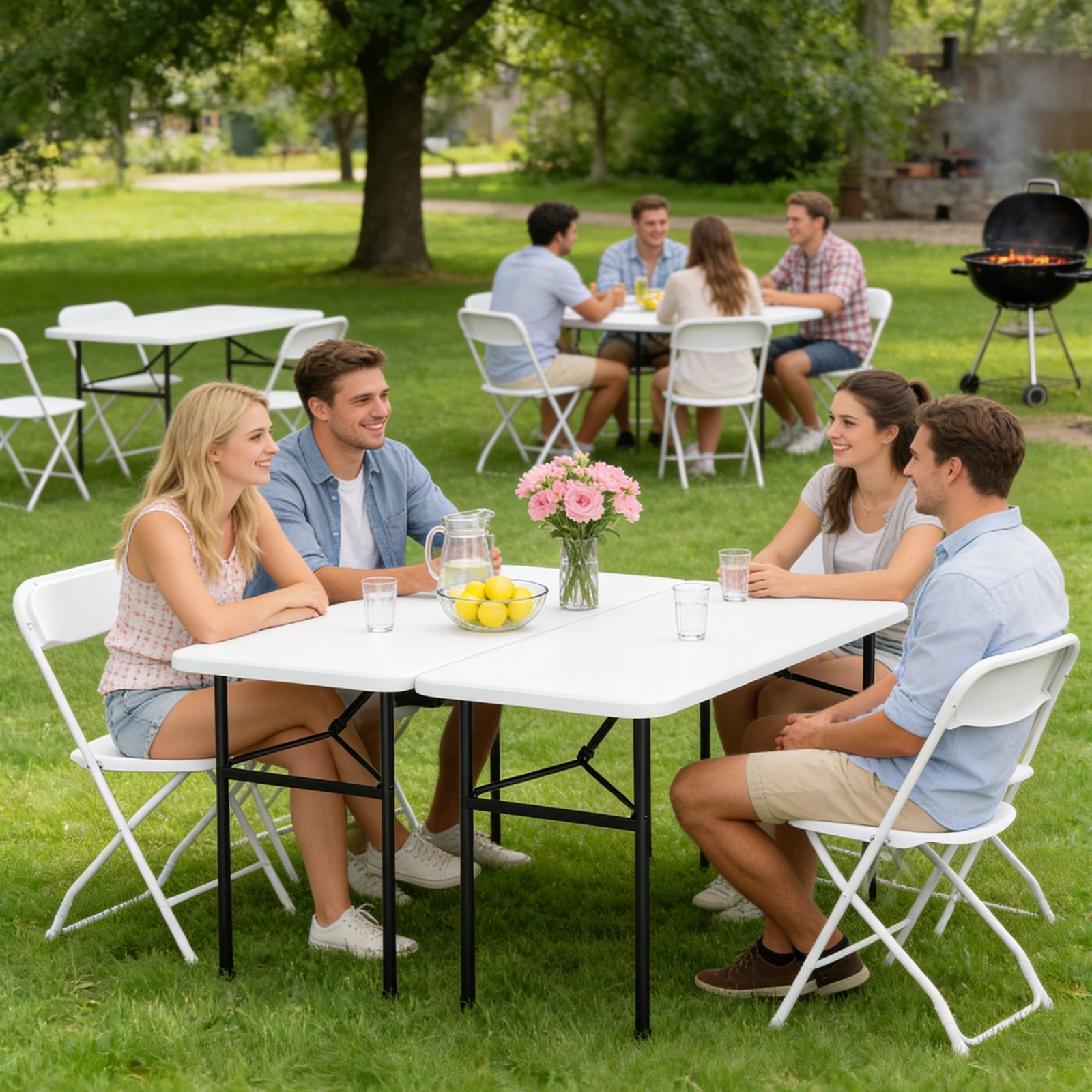 HaiCube 4 Ft White Plastic Folding Table, Portable Long Foldable Table for Indoor/Outdoor Events, Picnics, Camping, Parties & Trade Shows