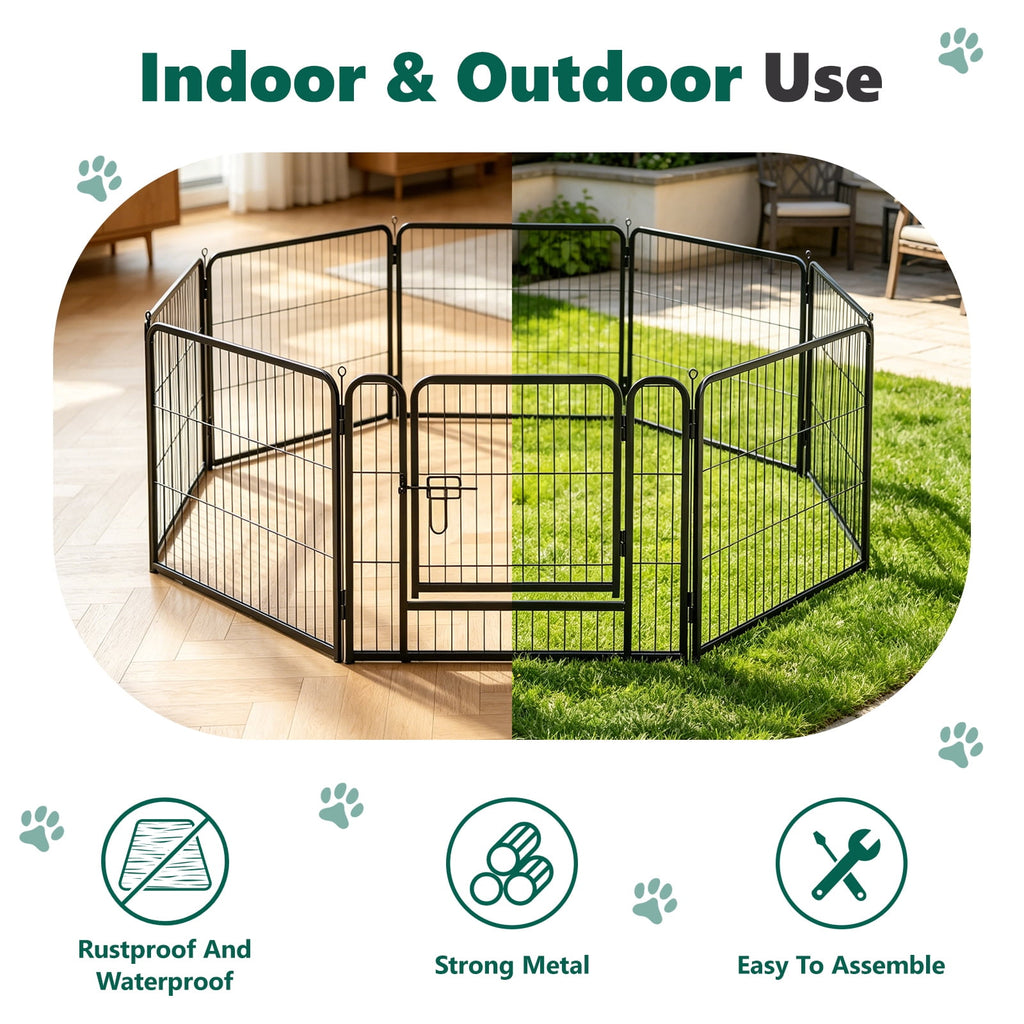 HaiCube Dog Playpen for Small Dogs, 24" 8 Panels Heavy Duty Metal Pet Playpen with Door, Foldable Indoor Outdoor Puppy Exercise Pen Fence