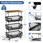 HaiCube 4-Tier Metal Wire Rolling Cart with Wheels, Stackable Storage Organizer Cart with Top Shelf for Pantry, Kitchen Fruit Snack Book Storage Rack