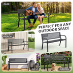HaiCube Outdoor Bench with American Black Flag Backrest, Sturdy Cast Iron & Steel Frame, All-Weather Garden Patio Seating for Porch Deck Lawn Park