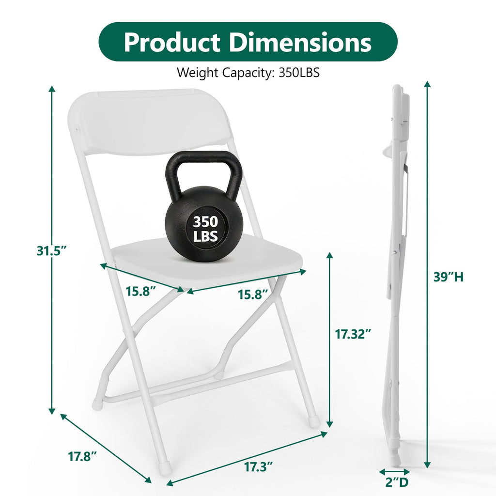 HaiCube 8 Pack White Plastic Folding Chair, Steel Frame, Portable Commercial Chair for Indoor Outdoor Events, Office, Wedding, Restaurant