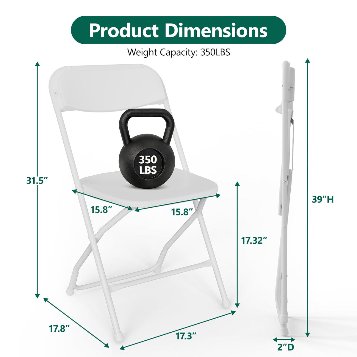 HaiCube 8 Pack White Plastic Folding Chair, Steel Frame, Portable Commercial Chair for Indoor Outdoor Events, Office, Wedding, Restaurant