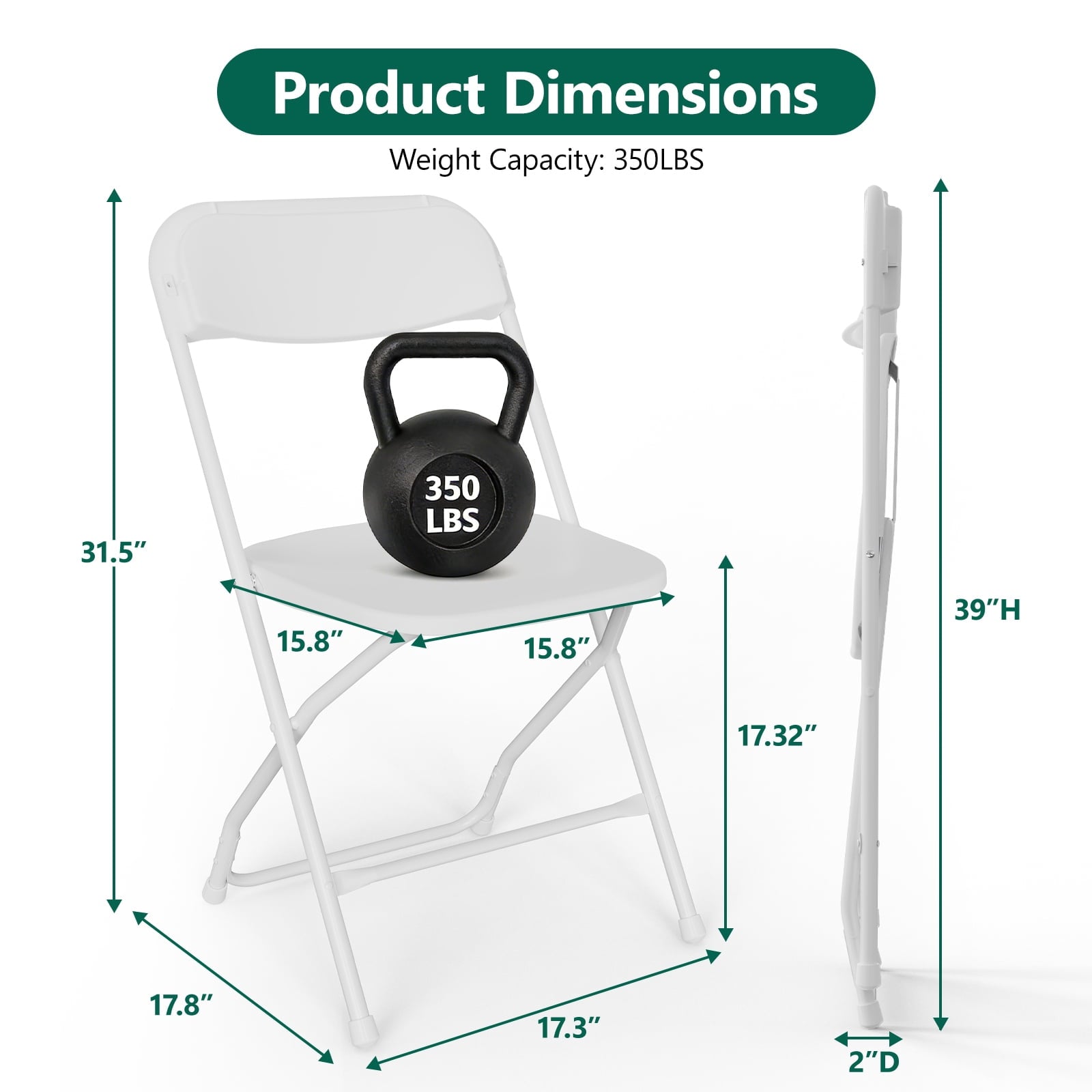 HaiCube 8 Pack White Plastic Folding Chair, Steel Frame, Portable Commercial Chair for Indoor Outdoor Events, Office, Wedding, Restaurant