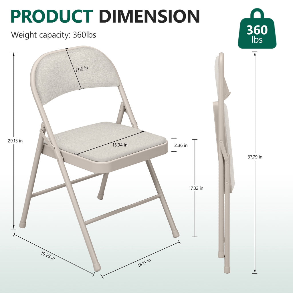 HaiCube 4-Pack Fabric Folding Chairs, Padded Seat & Back, Heavy Duty Metal Frame, Portable Foldable Chairs for Home, Party & Events, Beige