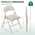 HaiCube 4-Pack Fabric Folding Chairs, Padded Seat & Back, Heavy Duty Metal Frame, Portable Foldable Chairs for Home, Party & Events, Beige
