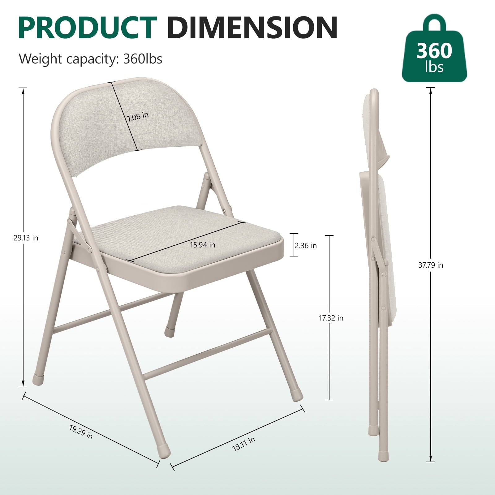 HaiCube 4-Pack Fabric Folding Chairs, Padded Seat & Back, Heavy Duty Metal Frame, Portable Foldable Chairs for Home, Party & Events, Beige