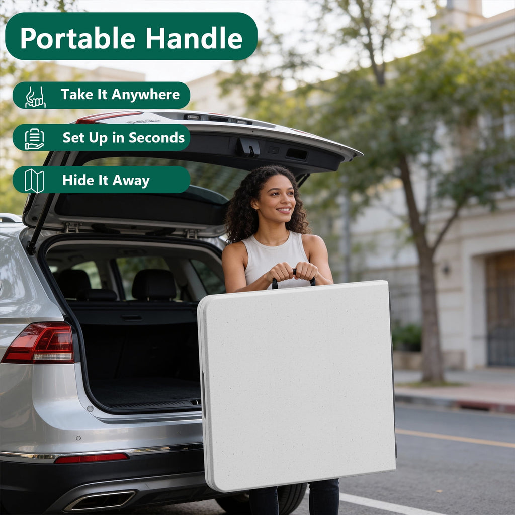 HaiCube 5FT Folding Table, Heavy Duty Portable Table, Waterproof HDPE, Foldable for Picnic, Party, Camping, Dining, BBQ, Indoor & Outdoor, White