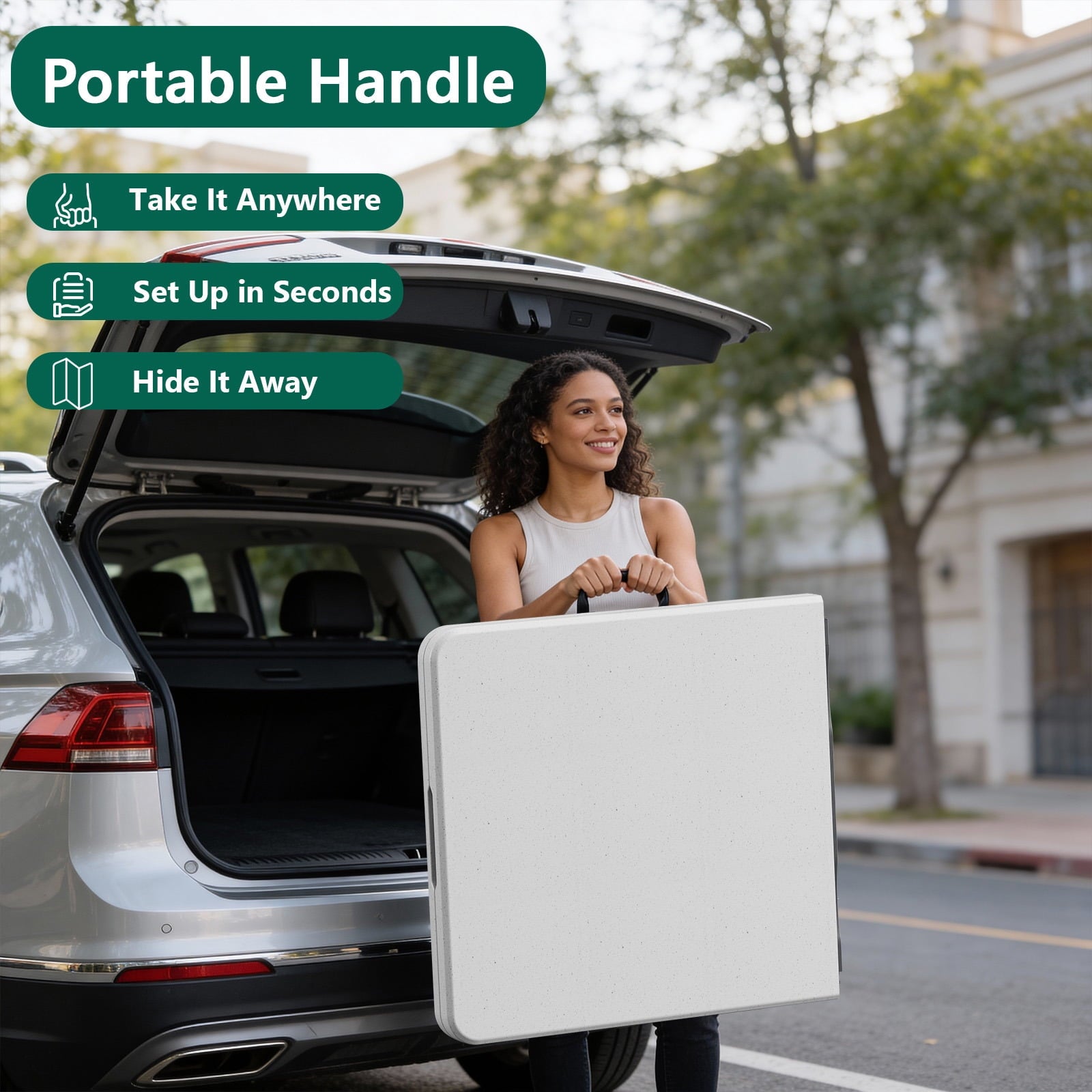 HaiCube 5FT Folding Table, Heavy Duty Portable Table, Waterproof HDPE, Foldable for Picnic, Party, Camping, Dining, BBQ, Indoor & Outdoor, White