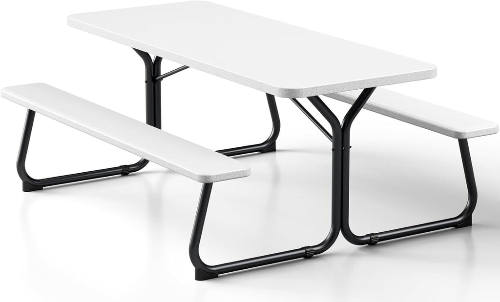 6 FT Picnic Table with Attached Benches, Outdoor Picnic Bench Table for 8 People, Heavy Duty Steel Frame, 600 LBS Weight Capacity, Patio Dining Table for Backyard, Park, Garden, School