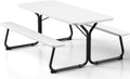 6 FT Picnic Table with Attached Benches, Outdoor Picnic Bench Table for 8 People, Heavy Duty Steel Frame, 600 LBS Weight Capacity, Patio Dining Table for Backyard, Park, Garden, School