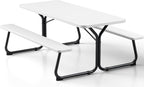 6 FT Picnic Table with Attached Benches, Outdoor Picnic Bench Table for 8 People, Heavy Duty Steel Frame, 600 LBS Weight Capacity, Patio Dining Table for Backyard, Park, Garden, School