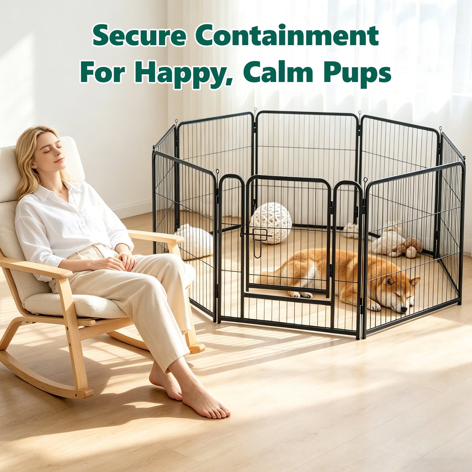 HaiCube Dog Playpen for Small Dogs, 24" 8 Panels Heavy Duty Metal Pet Playpen with Door, Foldable Indoor Outdoor Puppy Exercise Pen Fence