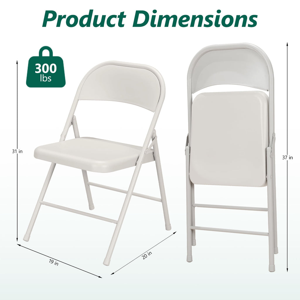 HaiCube 4 Pack All-Steel Heavy Duty Folding Chair, Portable Indoor Outdoor Seating, for Party Wedding Restaurant Patio Meeting Room Home Office Use, khaki