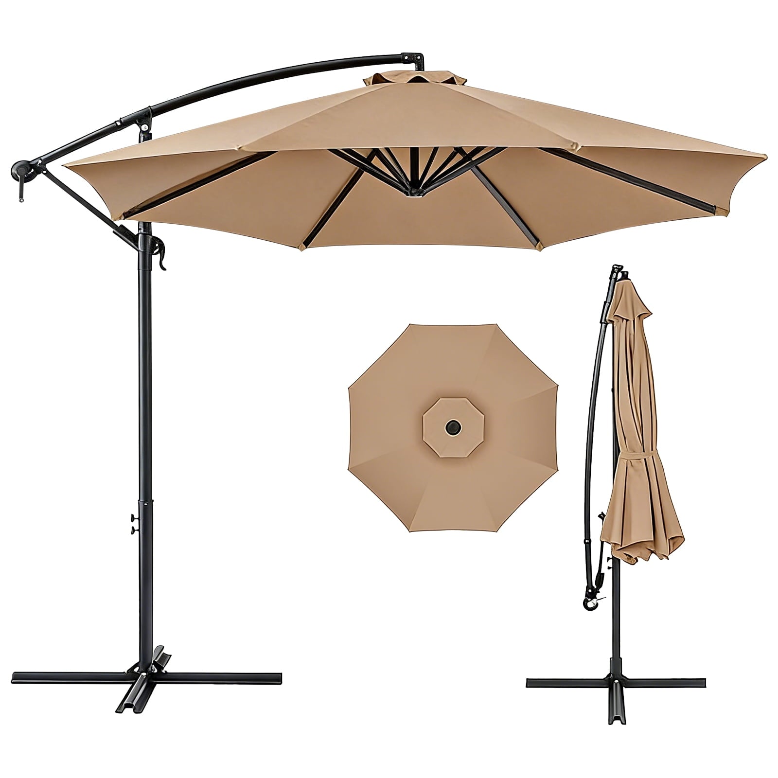 HaiCube 10Ft Offset Cantilever Patio Umbrella with 360° Rotation, Infinite Tilt & Crank Handle, for Garden, Lawn, Backyard, Poolside and Deck, Khaki