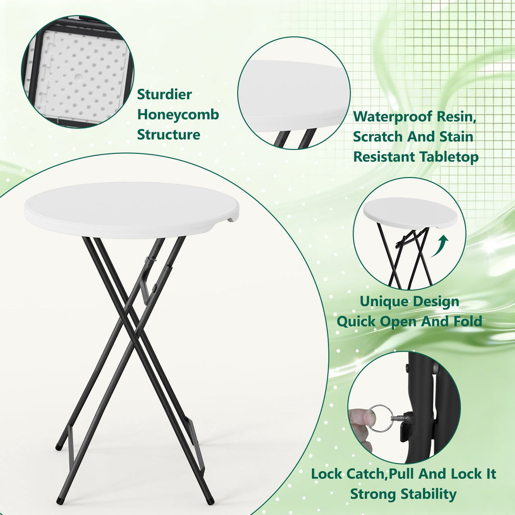 HaiCube 32" Bar Height Round Folding Table, Portable Cocktail Table with Thick HDPE Top & Sturdy Metal Locking Legs, for Parties and Commercial Events, White
